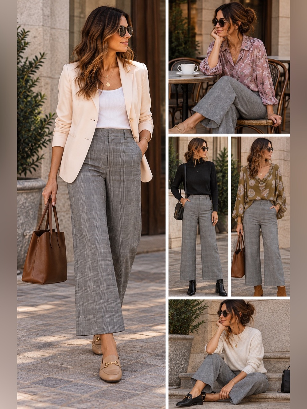 J. Crew Gray Glen Plaid Cropped Wide-Leg Pants